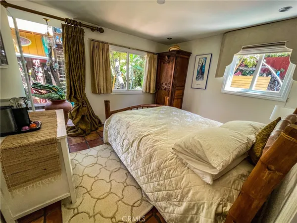 a living room with large window