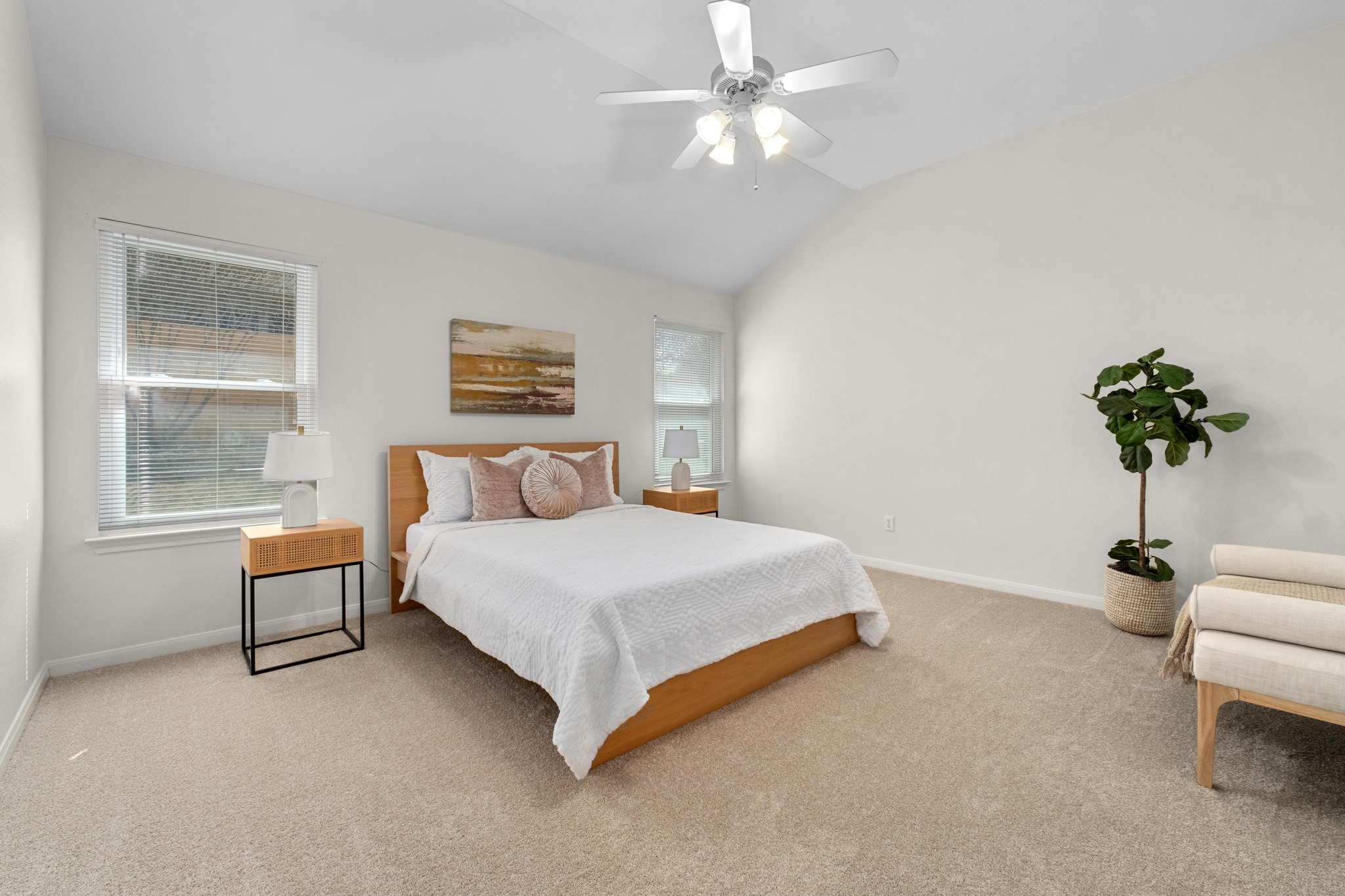 100 Pecanwood South Kyle, TX 78640 - Photo 18 of 35 Positioned toward the back of the home, the primary bedroom provides a spacious layout with plenty of room for larger furniture while still feeling open and easy to arrange