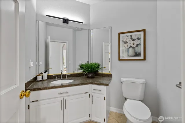 a bathroom with a toilet a sink and mirror