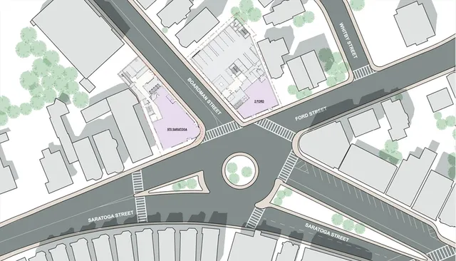 a view of a building from a window