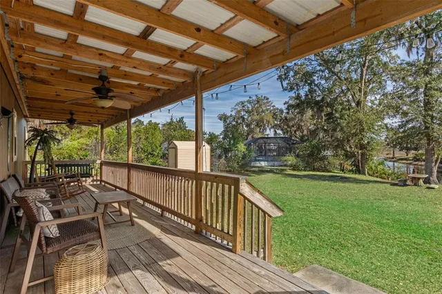 a view of a garden with an outdoor space