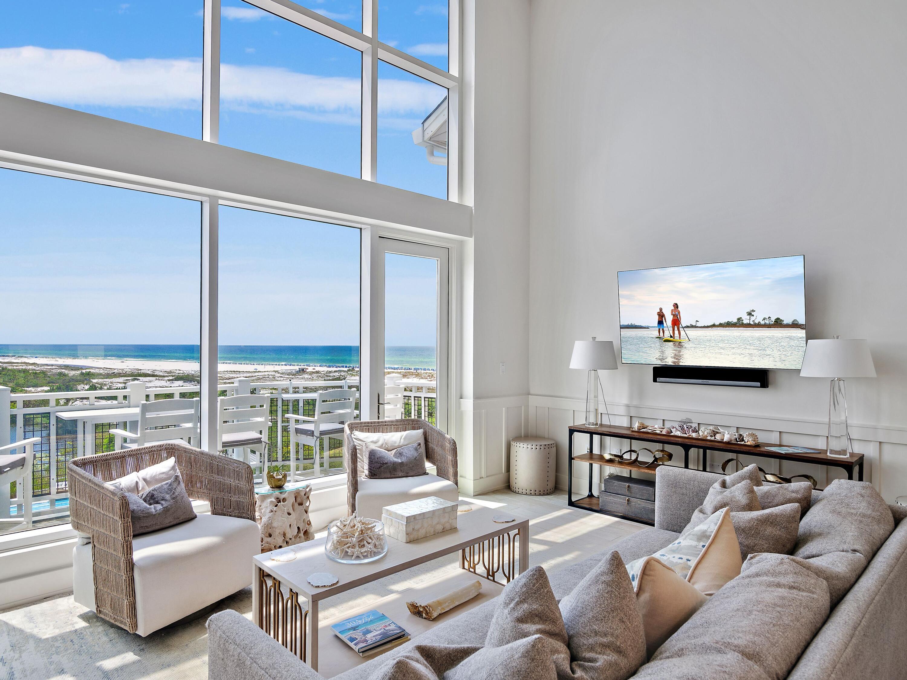 37 Compass Point Way South, Unit 421 Inlet Beach, FL 32461 - Photo 4 of 30 a living room with furniture a large window and a flat screen tv