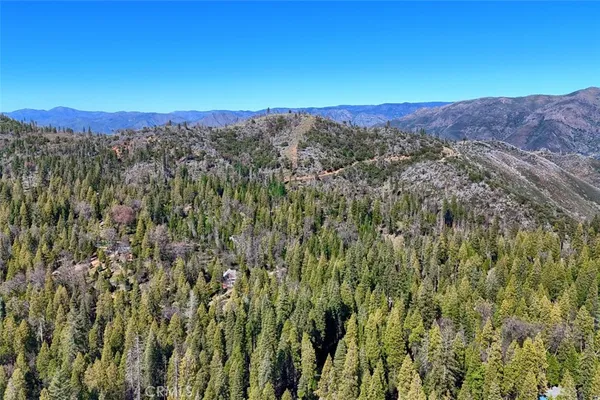 a view of a yard with a mountain