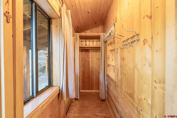 a view of a bathroom with a glass door