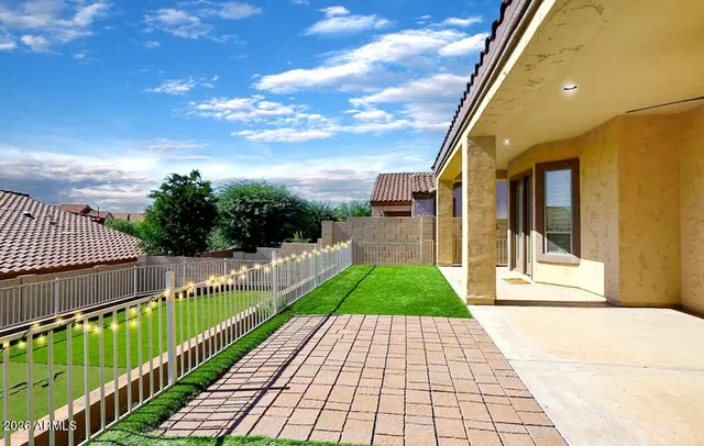 a view of a garden with a slide