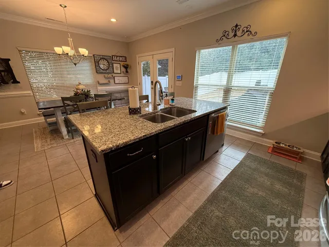 a kitchen with a sink a counter top space and cabinets