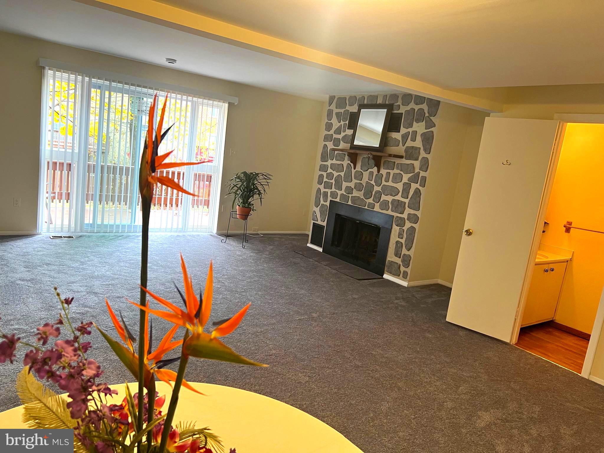 Living room /wood burning fireplace / deck