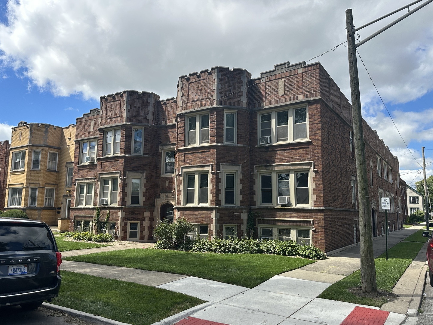 a city street lined with tall buildings