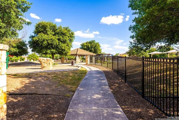 an aerial view of a swimming pool