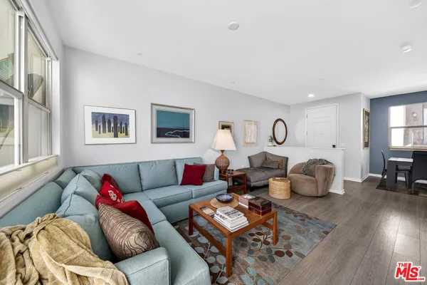 a living room with furniture or couch and a potted plant