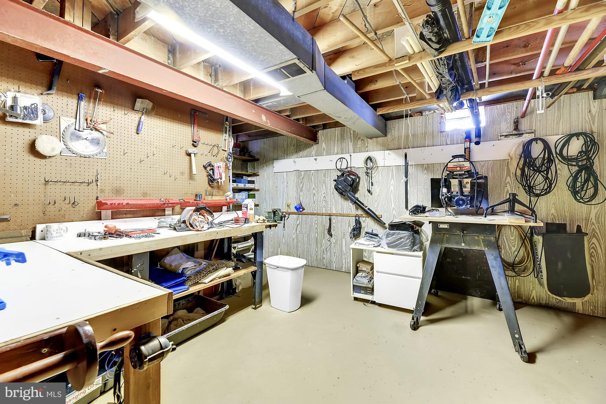 6827 Queens Ferry Road Baltimore, MD 21239 - Photo 21 of 29 Workshop with workbench and pegboard