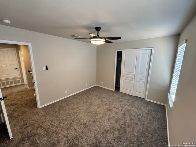 an empty room with a workbench