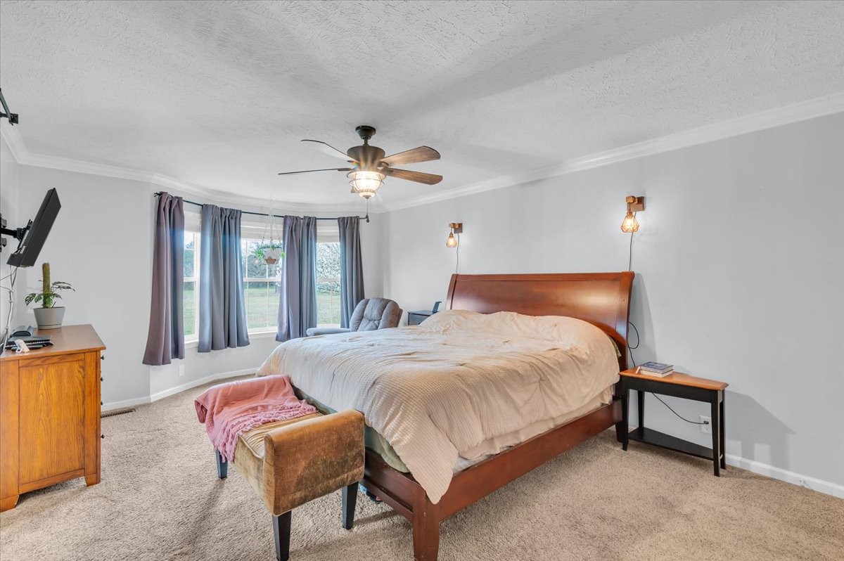 310 Edd Joyce Road Bell Buckle, TN 37020 - Photo 17 of 67 a bedroom with a bed and a chandelier