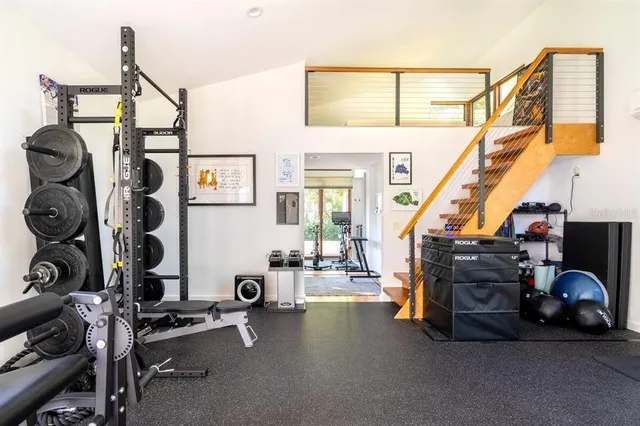 a view of a room with gym equipment