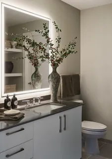 a bathroom with a sink and mirror