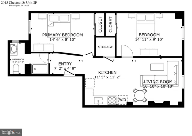 $1,495 | 2015 Chestnut Street, Unit 2F, Philadelphia, PA 19103