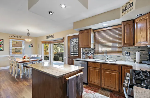 a kitchen with lots of counter top space