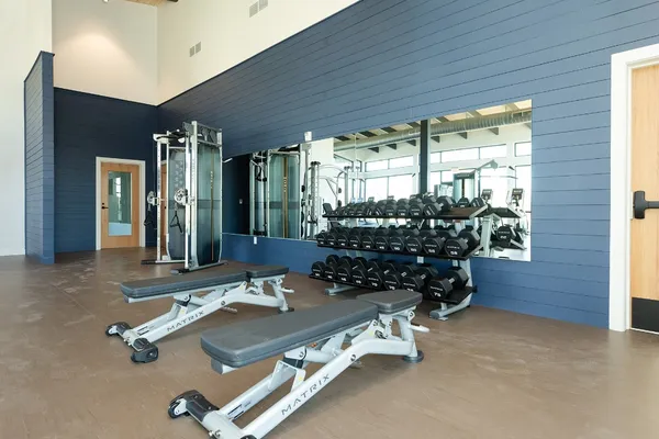a room with gym equipment