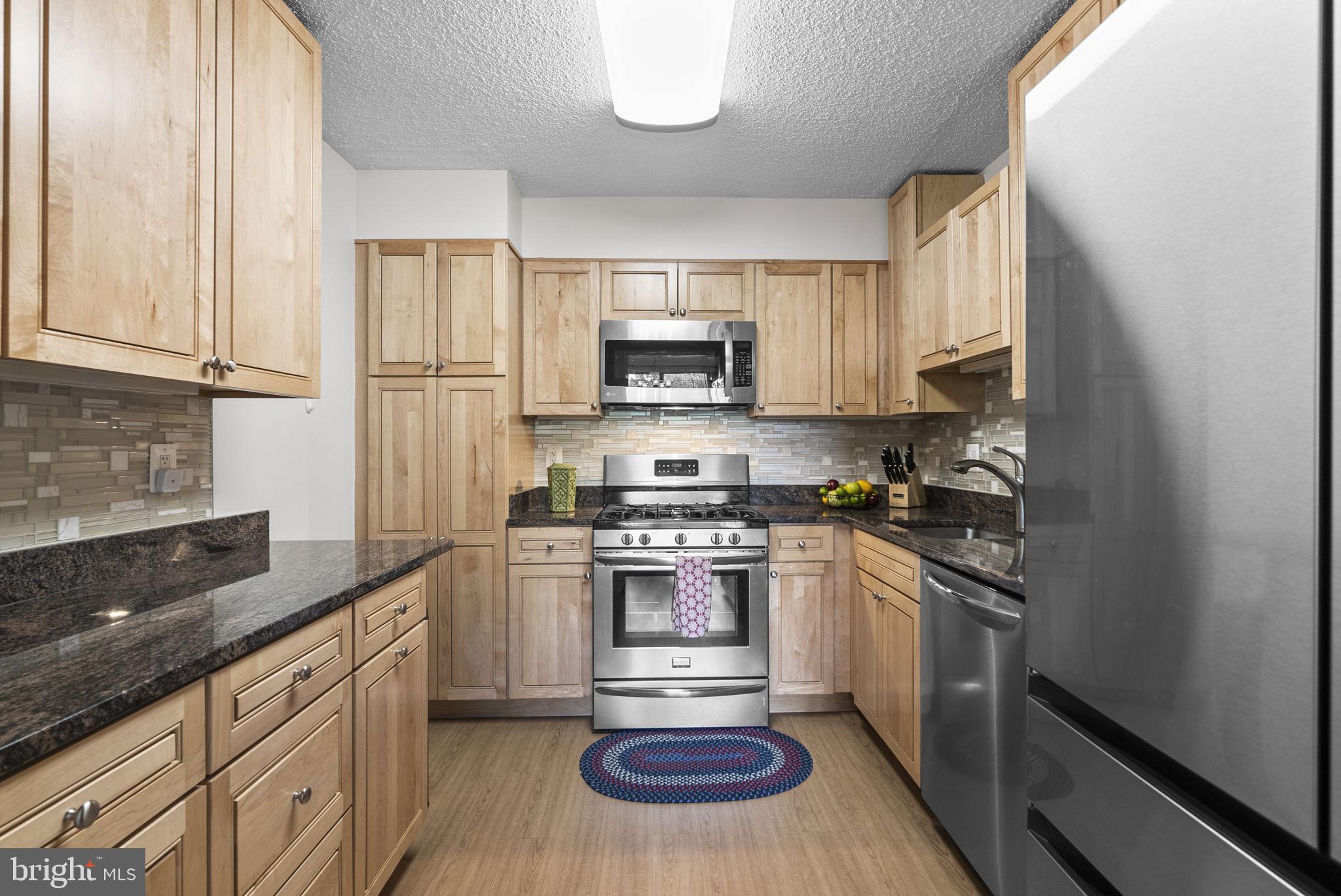 5225 Pooks Hill Road, Unit 804N Bethesda, MD 20814 - Photo 13 of 39 a kitchen with stainless steel appliances granite countertop a stove a sink and a refrigerator