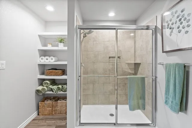 a bathroom with a shower