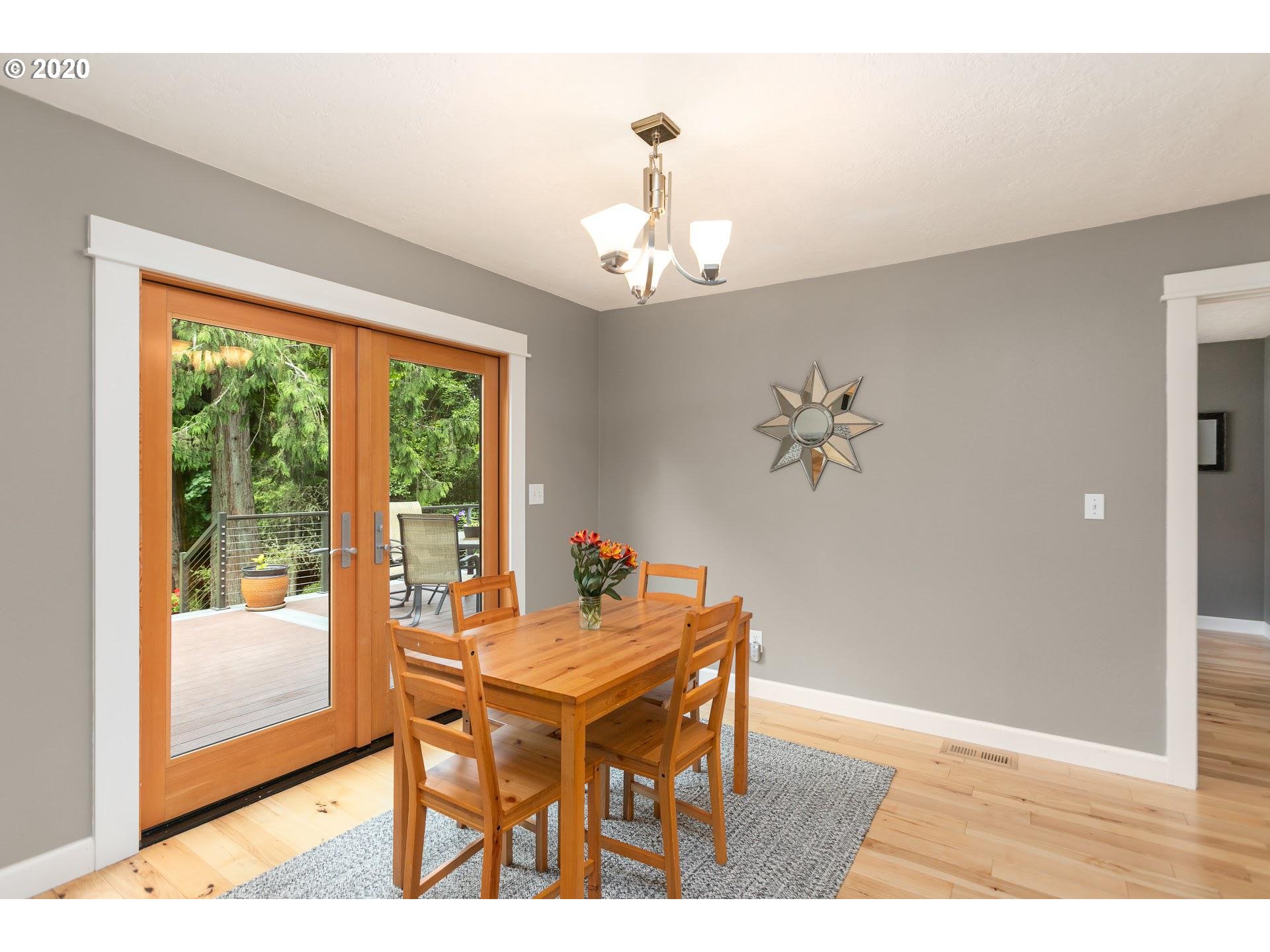 21835 Northwest Beck Road Portland, OR 97231 - Photo 10 of 32 a dining room with furniture a chandelier and wooden floor