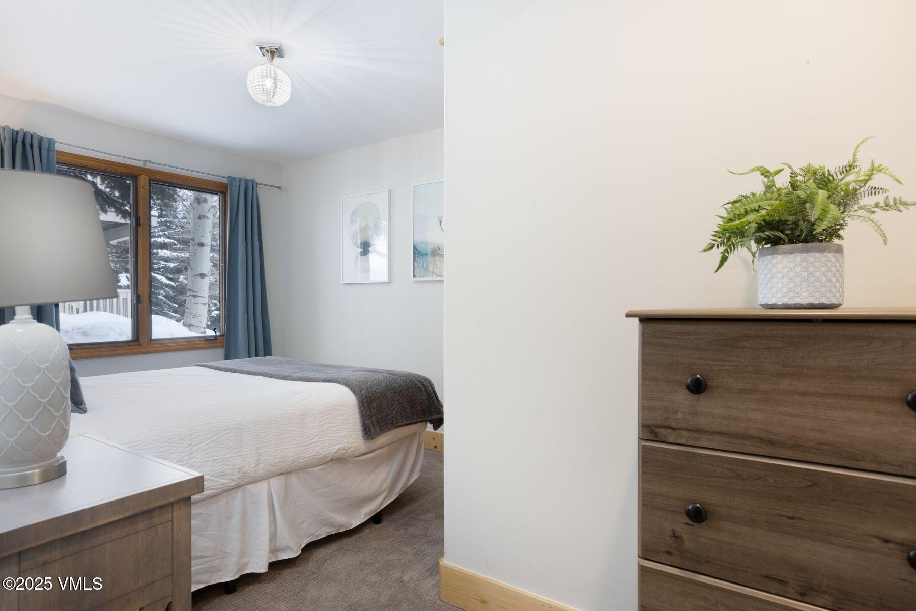 1289 Deer Boulevard, Unit A Eagle-Vail, CO 81620 - Photo 33 of 47 a bedroom with a bed and a potted plant