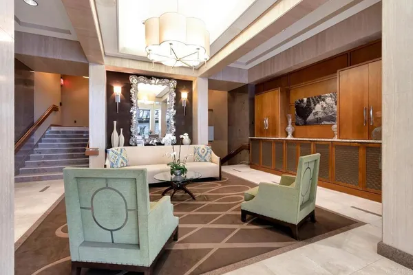 a view of a ocean with a building