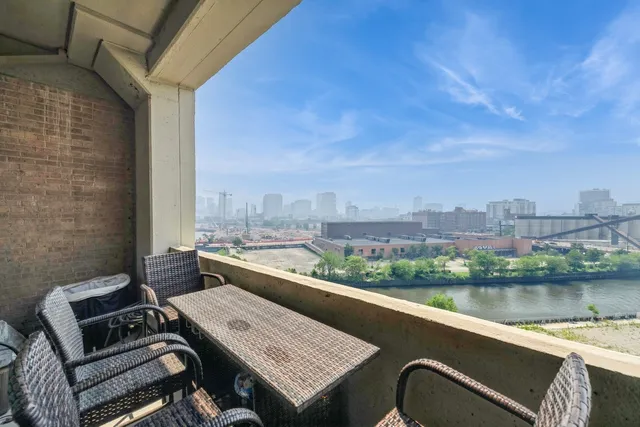 a view of a roof deck with a couch