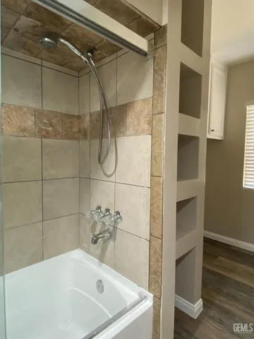a bathroom with a bathtub