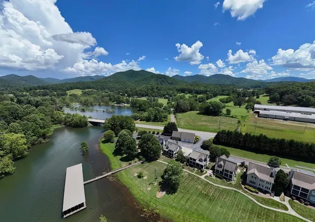 an aerial view of a house with a garden