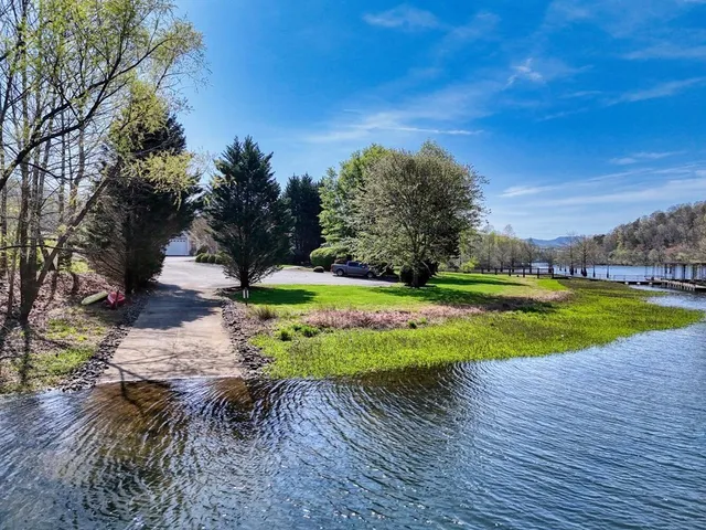 a view of a lake with a mountain in the back