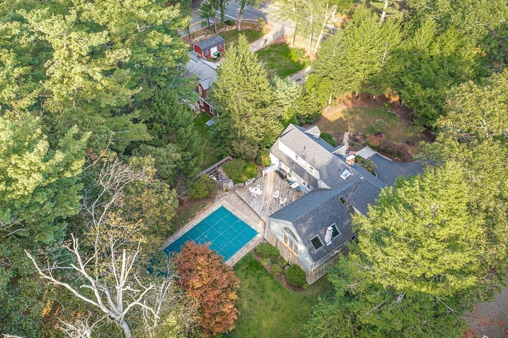 281 Cochituate Road Wayland, MA 01778 - Photo 35 of 38 an aerial view of a house with a yard and large trees
