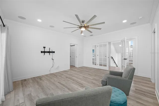 a view of a balcony with furniture