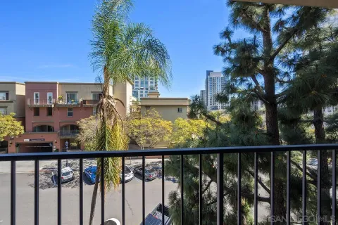 a view of city from a balcony
