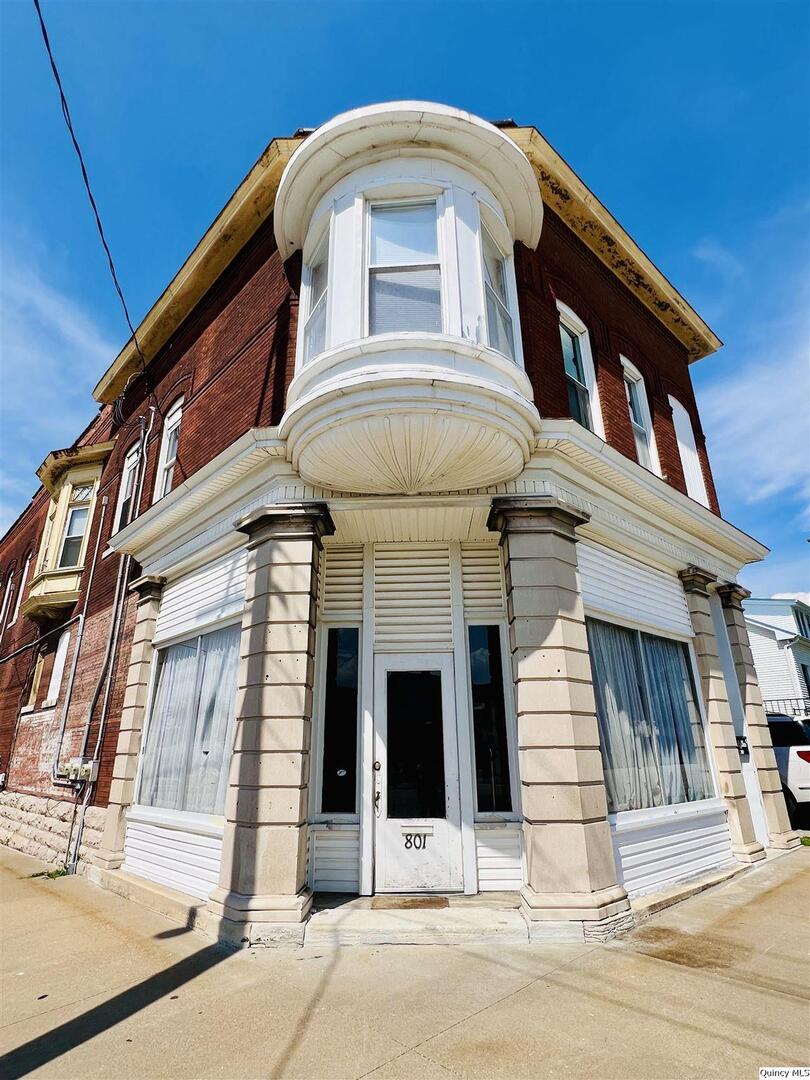 a view of a building with a door