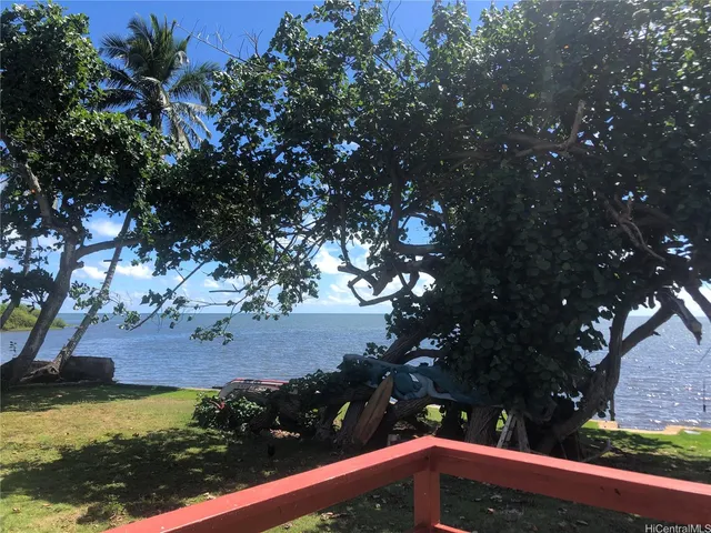 a view of a yard with wooden fence