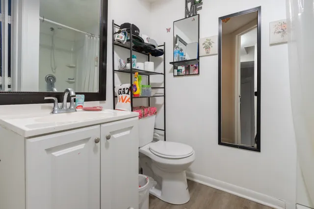 a bathroom with a sink toilet and vanity