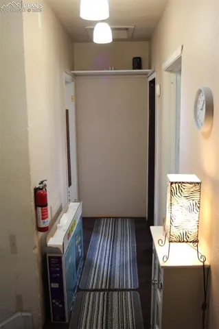 a view of a chandelier in a room