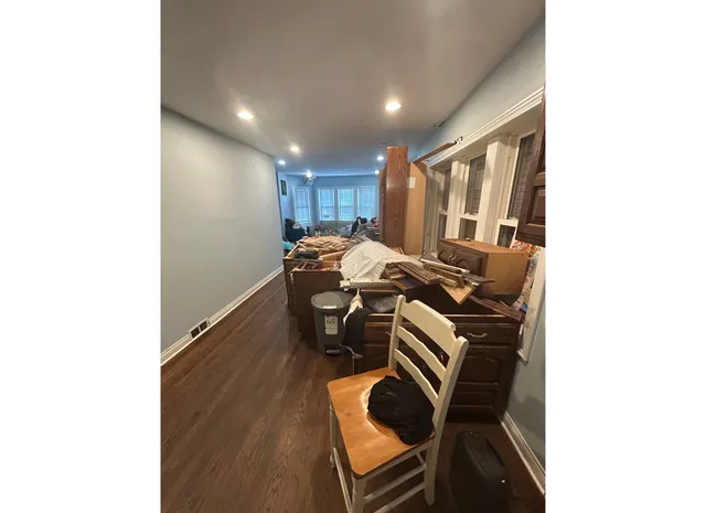 a view of a kitchen with dining area
