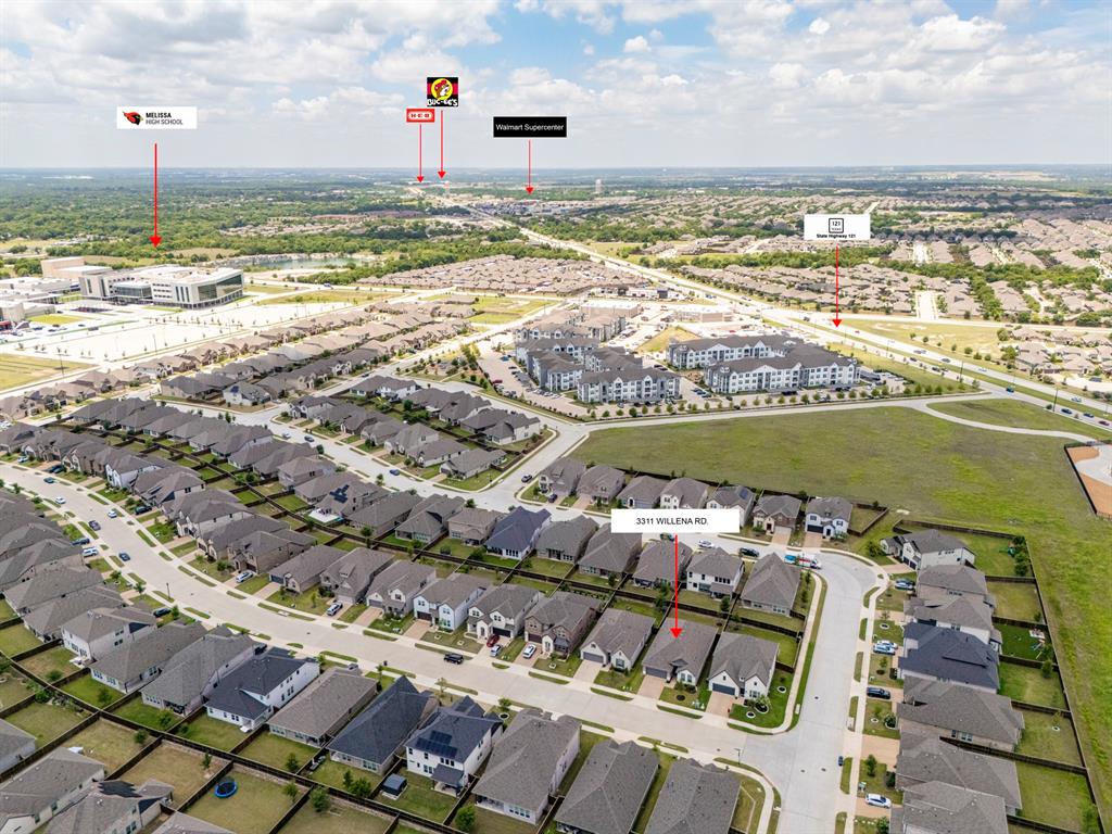 3311 Willena Road Melissa, TX 75454 - Photo 3 of 40 Aerial perspective showcasing a developed residential neighborhood with structured street layouts