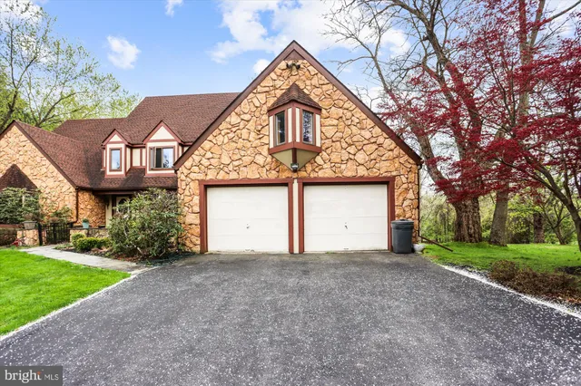 a view of a park with large trees