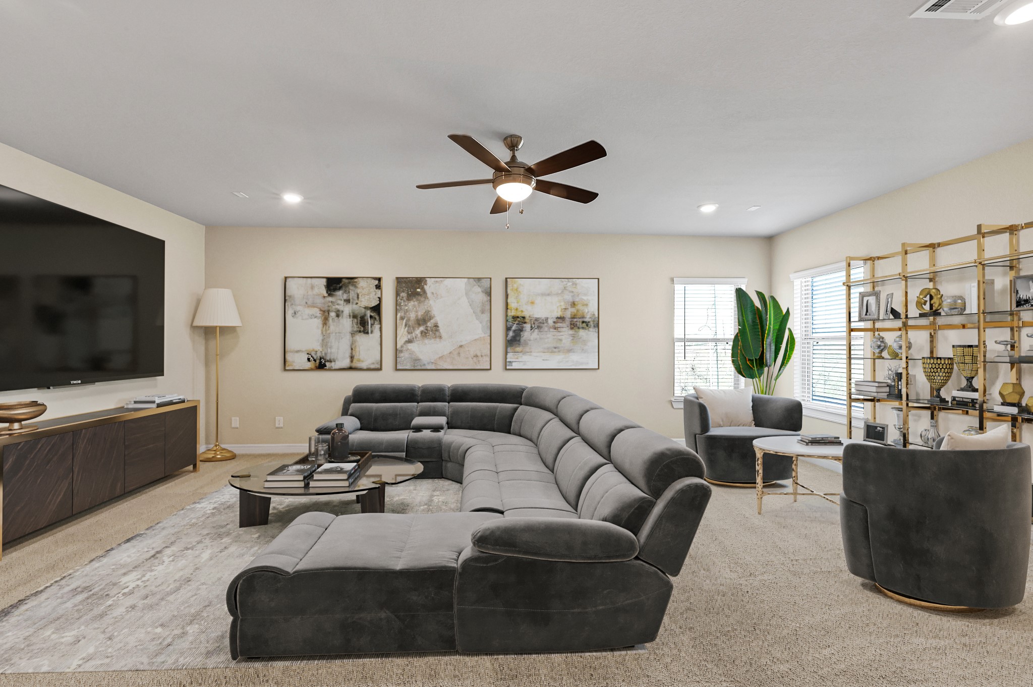 8 Palmero Way Manvel, TX 77578 - Photo 19 of 34 a living room with furniture a flat screen tv and a large window