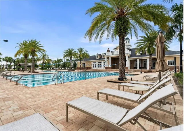 a view of house with swimming pool and lake view