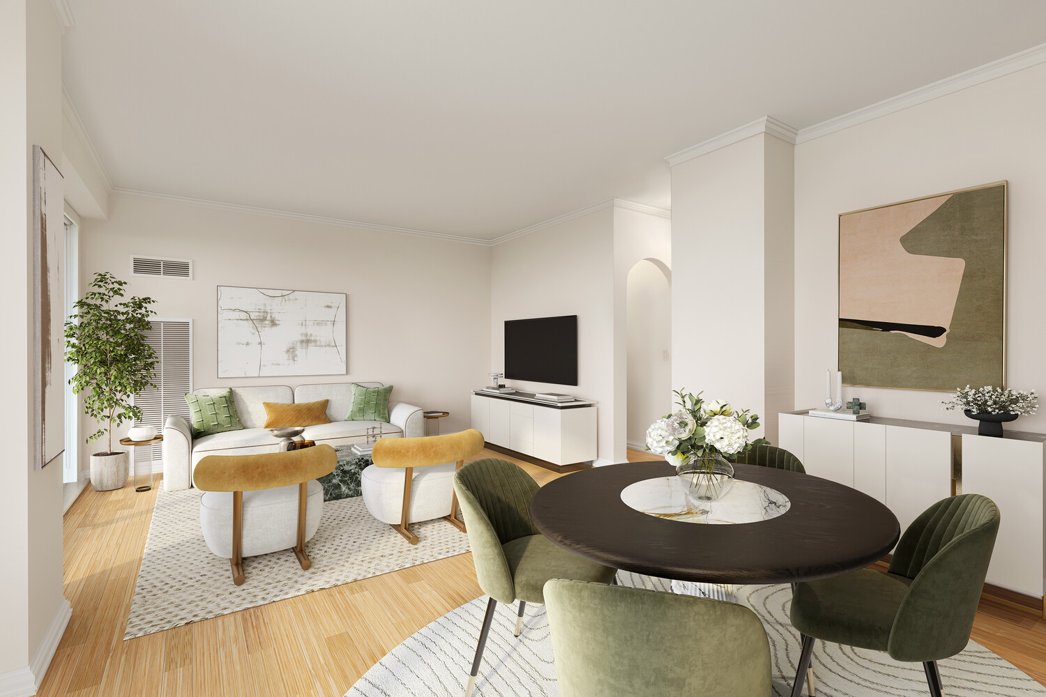 200 East 69th Street, Unit 16E Manhattan, NY 10021 - Photo 3 of 17 a living room with furniture and a wooden floor