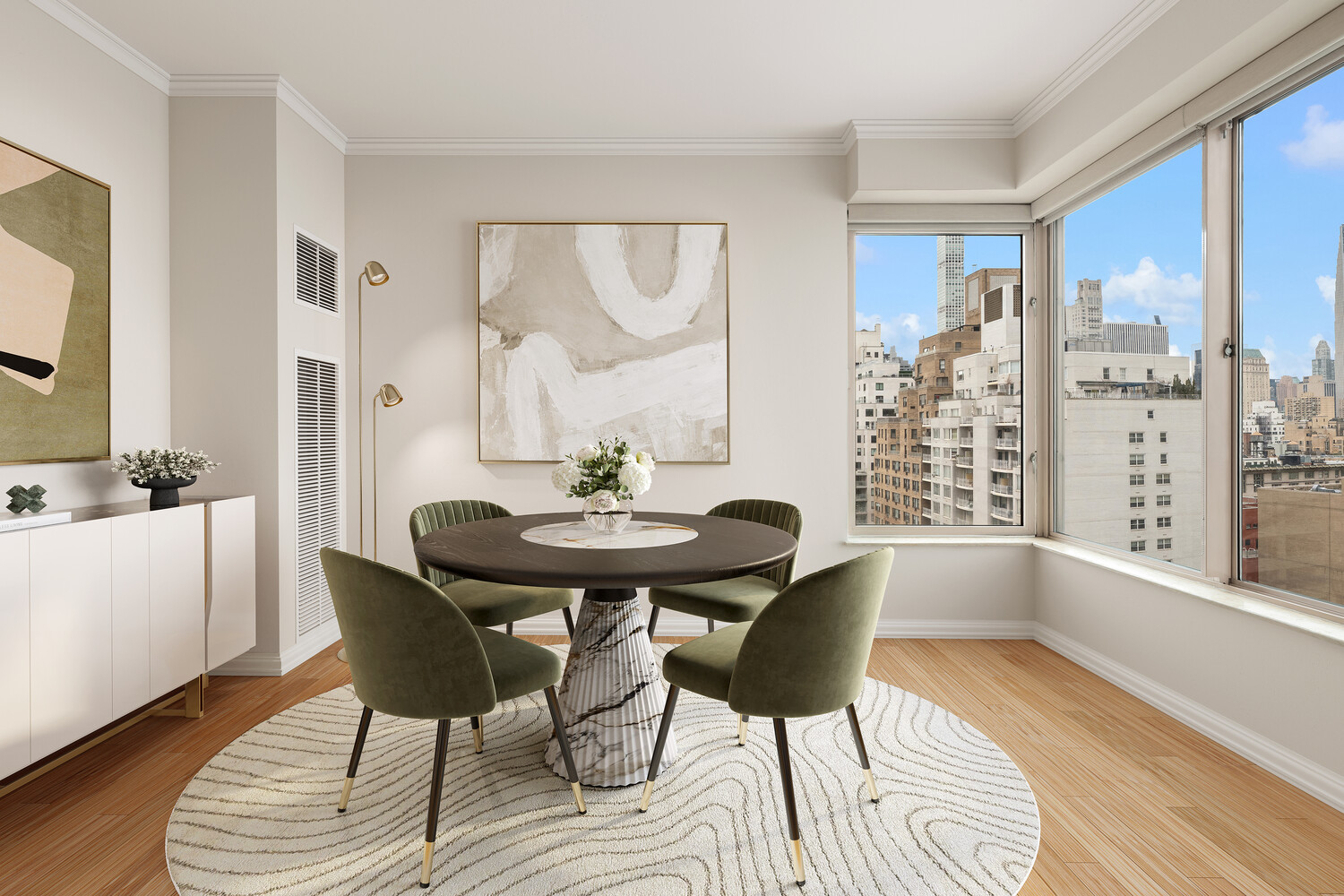 200 East 69th Street, Unit 16E Manhattan, NY 10021 - Photo 8 of 17 a view of a dining room with furniture and window