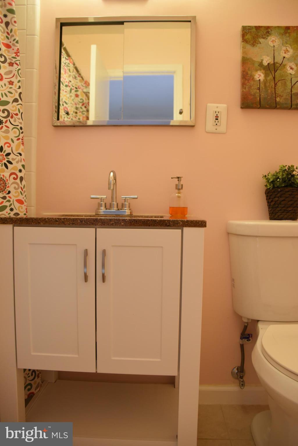 8911 Victoria Road Springfield, VA 22151 - Photo 16 of 22 a bathroom with a sink a toilet and mirror