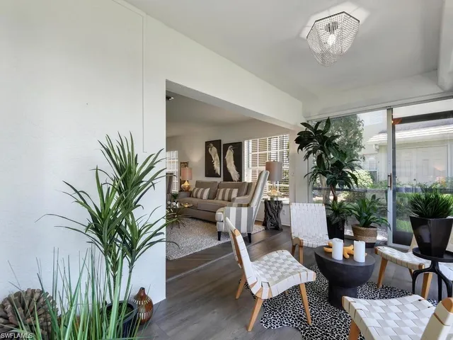 a living room with furniture potted plant and a window