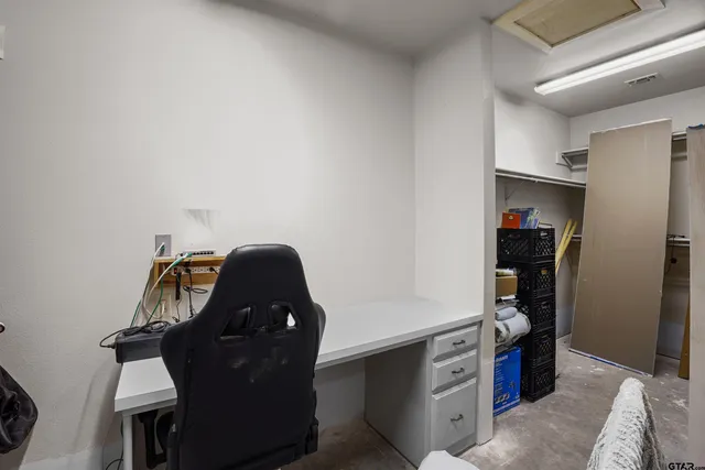 a living room with closet