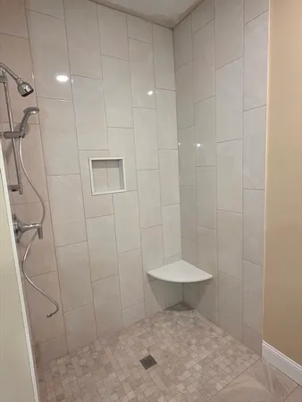 a bathroom with a toilet and a rug