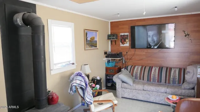 a kitchen with a stove and a table